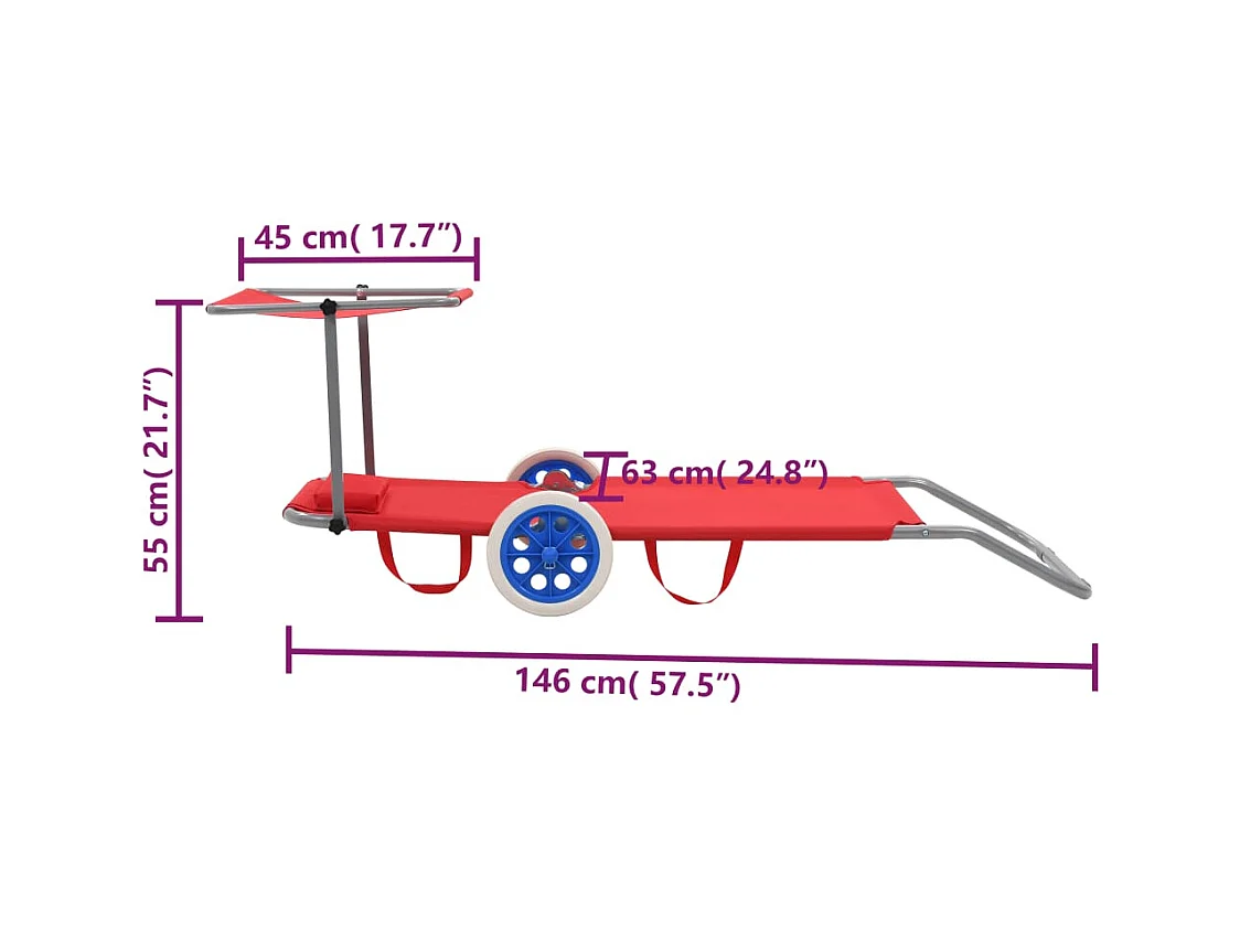 Sonnenliege Klappbar mit Sonnenschutz und Rädern Stahl Rot