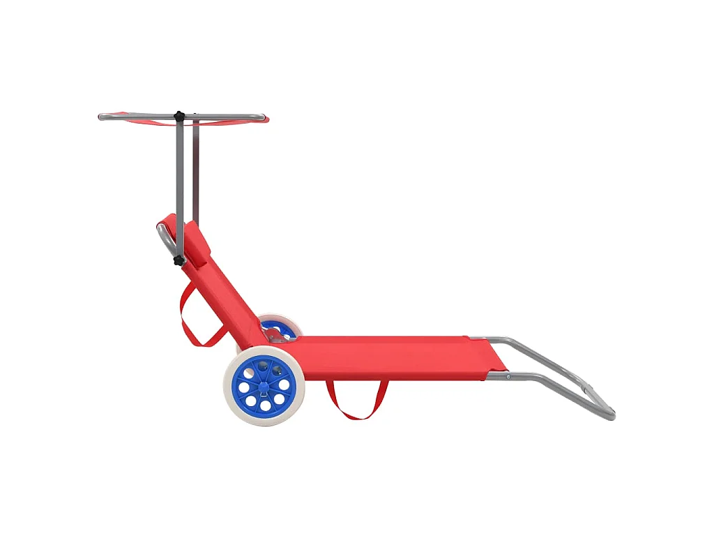 Chaise longue pliable avec auvent et roues Acier Rouge