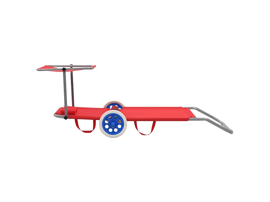 Chaise longue pliable avec auvent et roues Acier Rouge