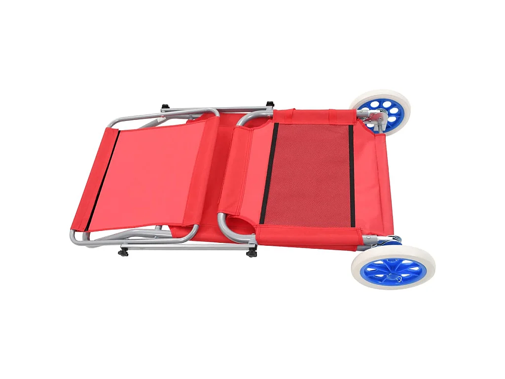 Chaise longue pliable avec auvent et roues Acier Rouge