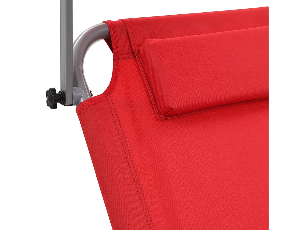 Chaise longue pliable avec auvent et roues Acier Rouge