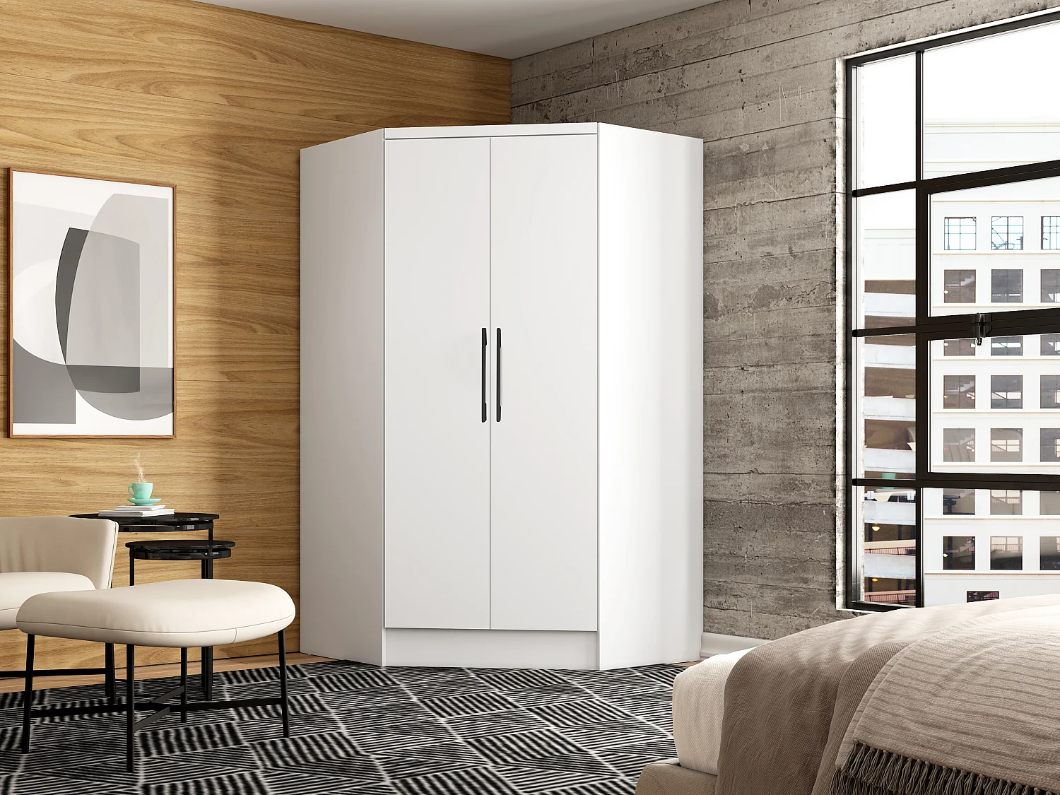 Armoire d'angle 2 portes - L101 cm - Blanc - AURALI