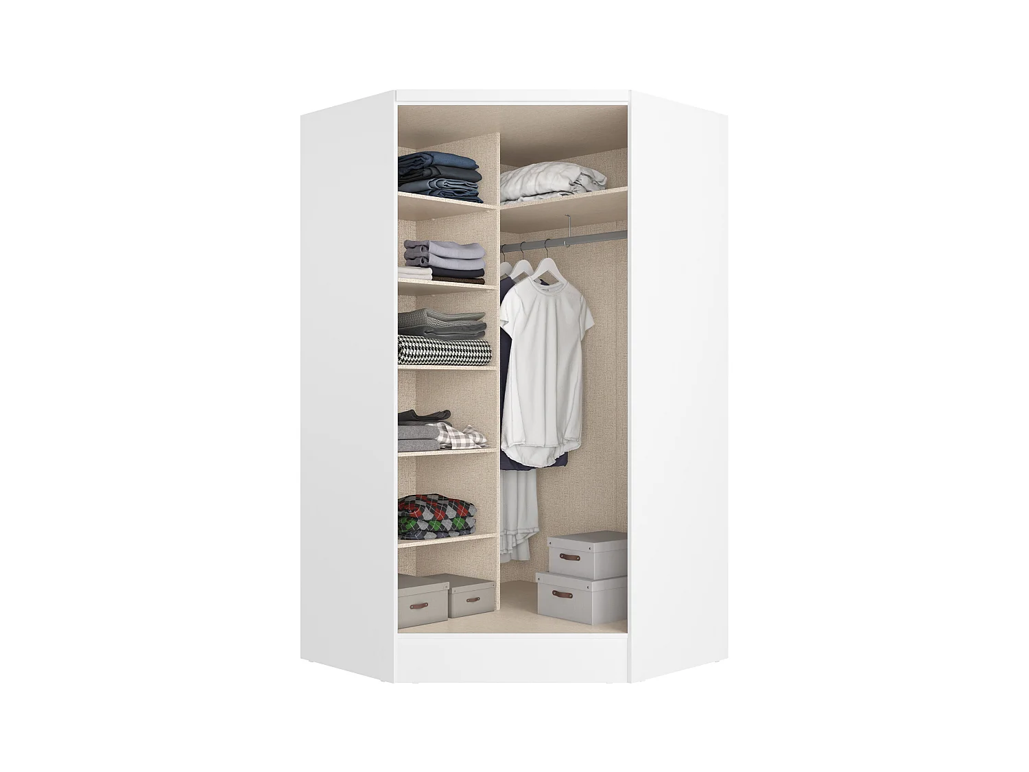 Eckkleiderschrank - 2 Türen - 101 cm - Weiß - AURALI