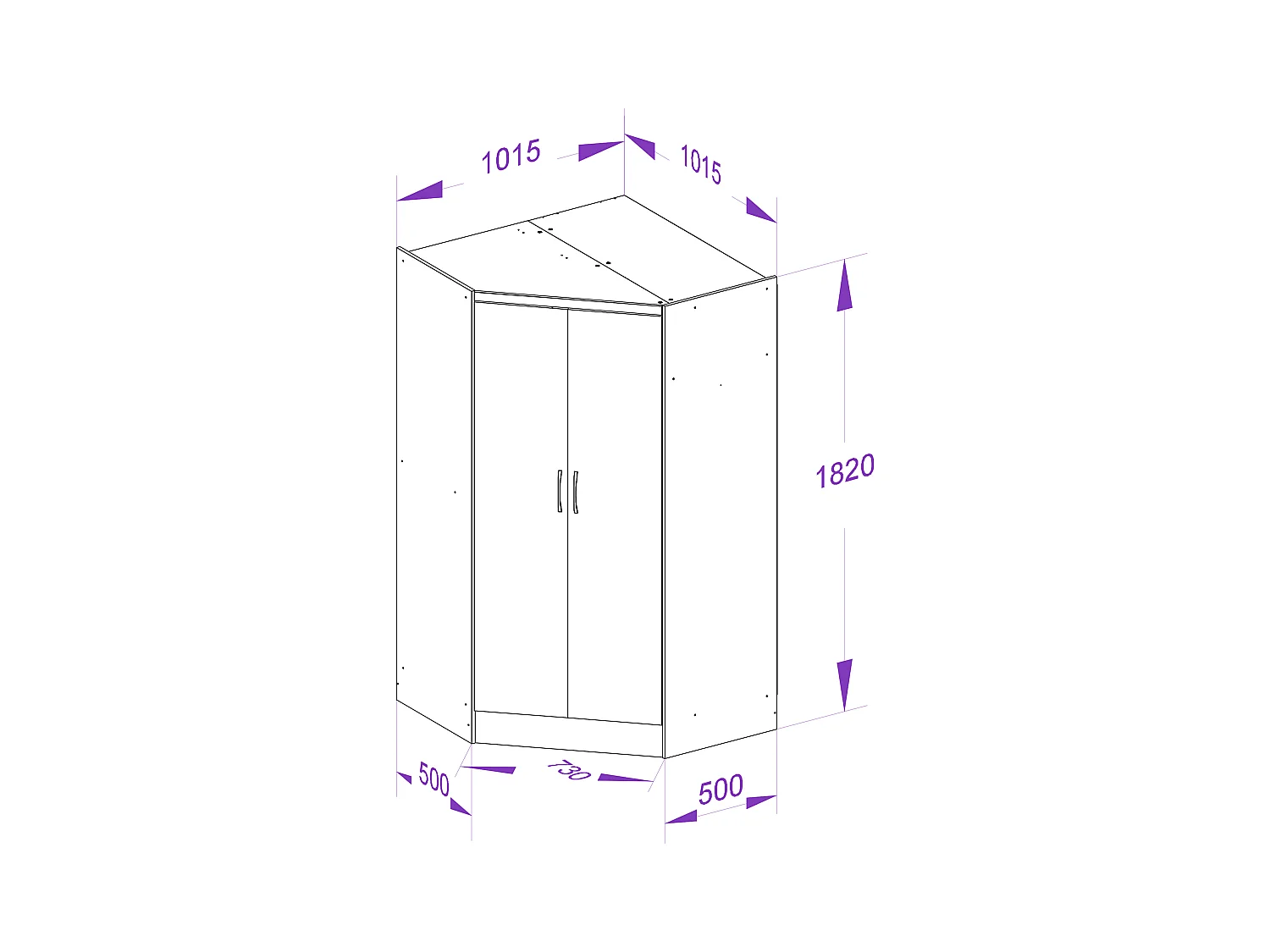 Eckkleiderschrank - 2 Türen - 101 cm - Weiß - AURALI