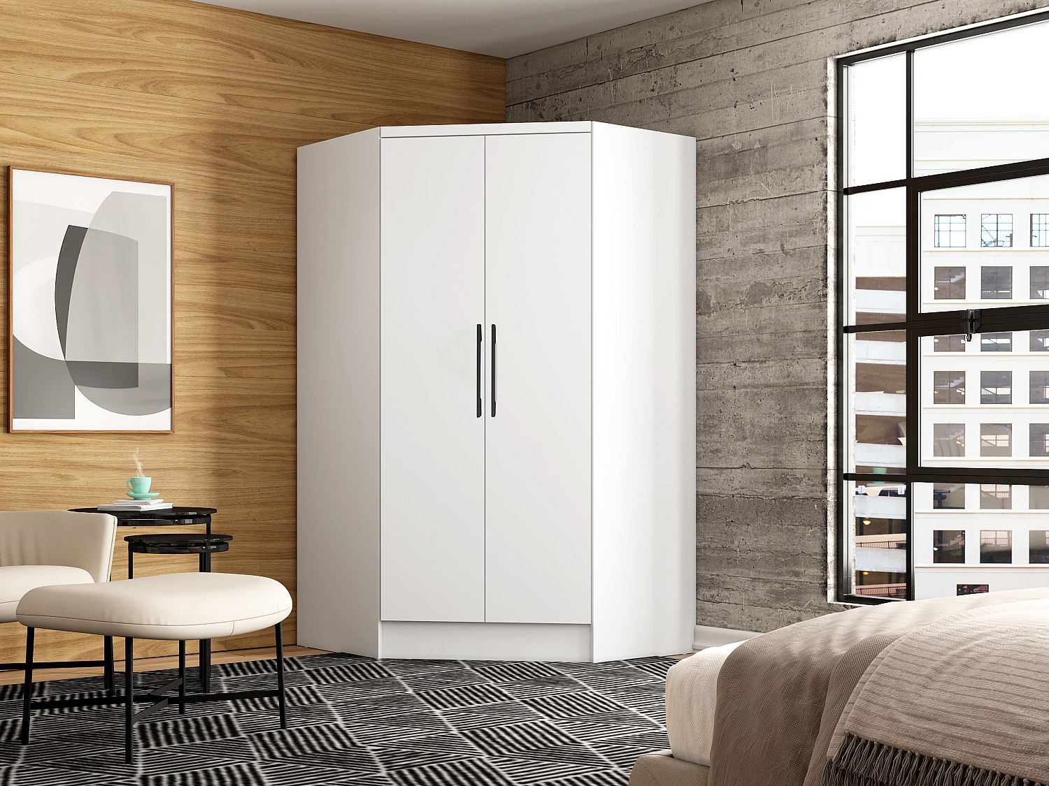 Vente-unique Eckkleiderschrank - 2 Türen - 101 Cm - Weiß - Aurali
