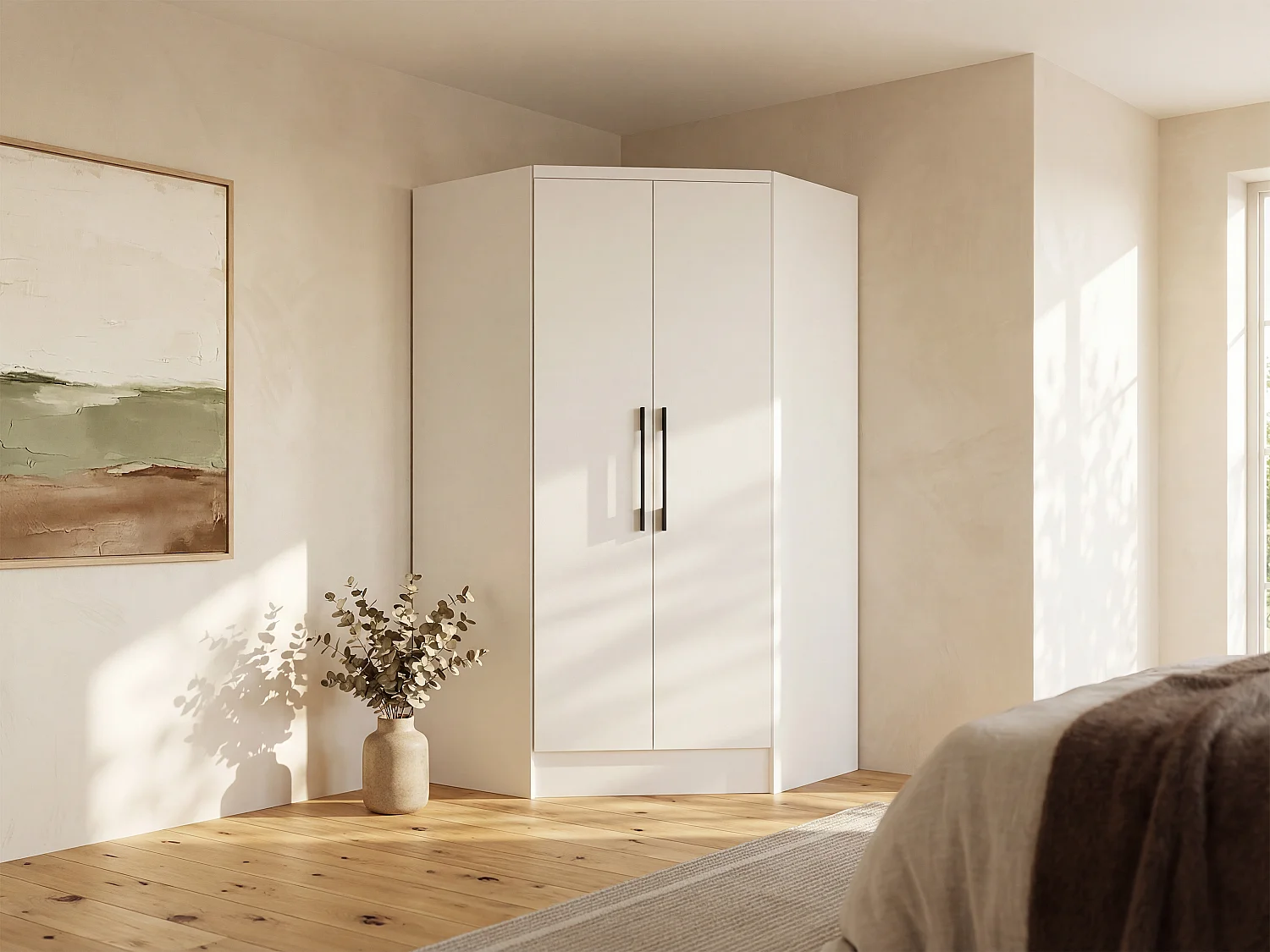 2 - door corner wardrobe - W101 cm - White - AURALI