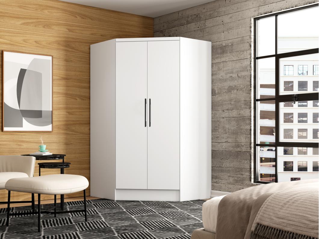Armario de esquina de 2 puertas - Ancho 101 cm - blanco - AURALI