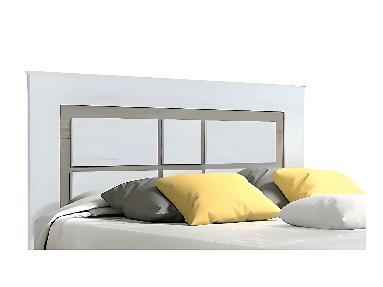 Ensemble chambre à coucher, tête de lit, 2 tables chevets + chiffonnier + miroir mural coloris Pin andersen, pin Gris