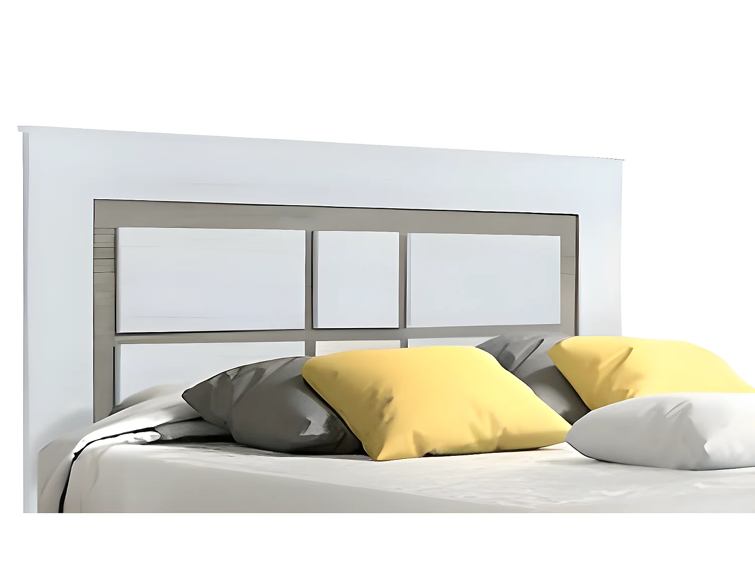 Ensemble chambre à coucher, tête de lit, 2 tables chevets + chiffonnier + miroir mural coloris Pin andersen, pin Gris