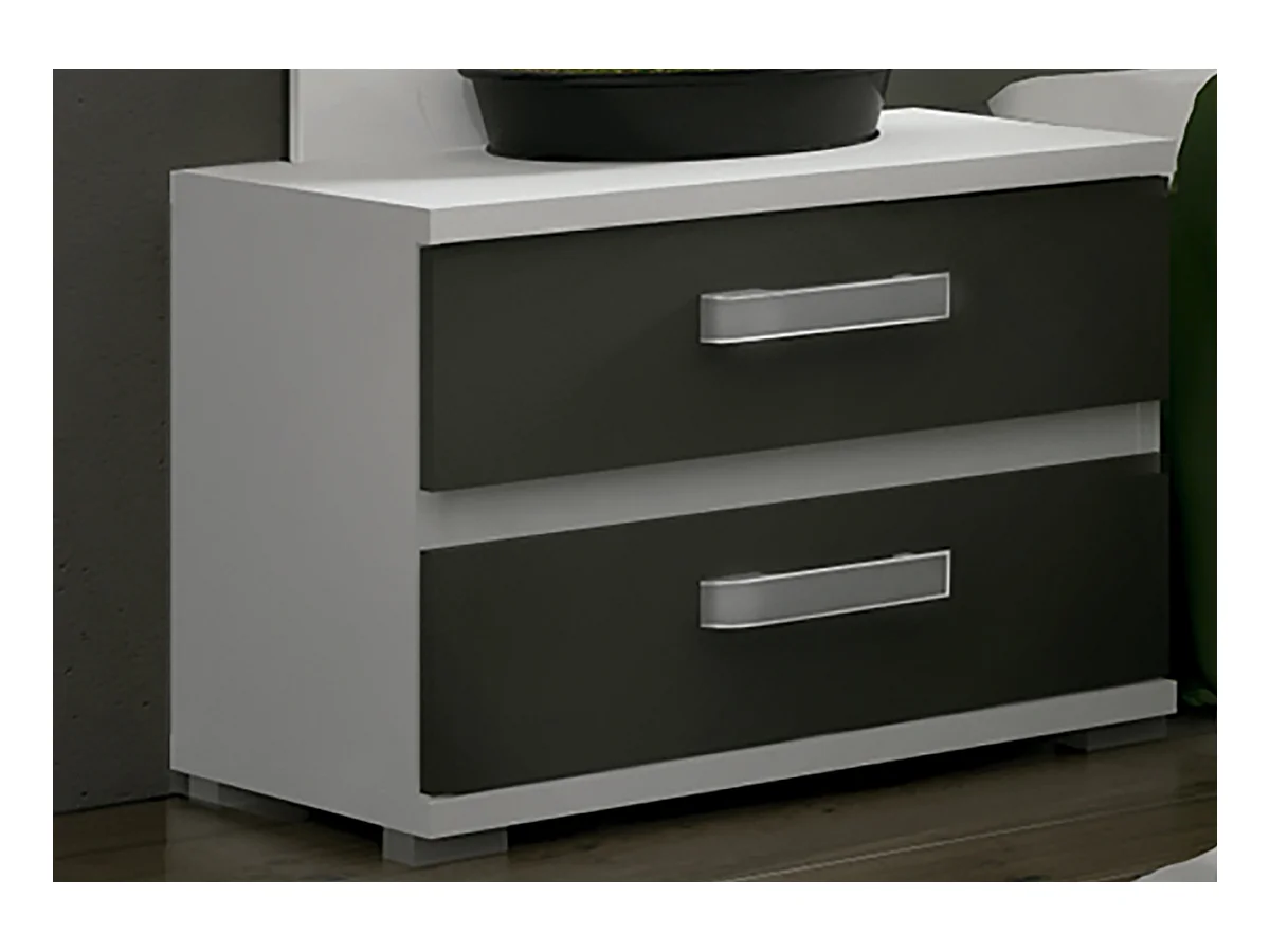 Ensemble chambre à coucher, tête de lit avec LED + 2 tables chevets + chiffonier + miroir mural long coloris blanc/graphite