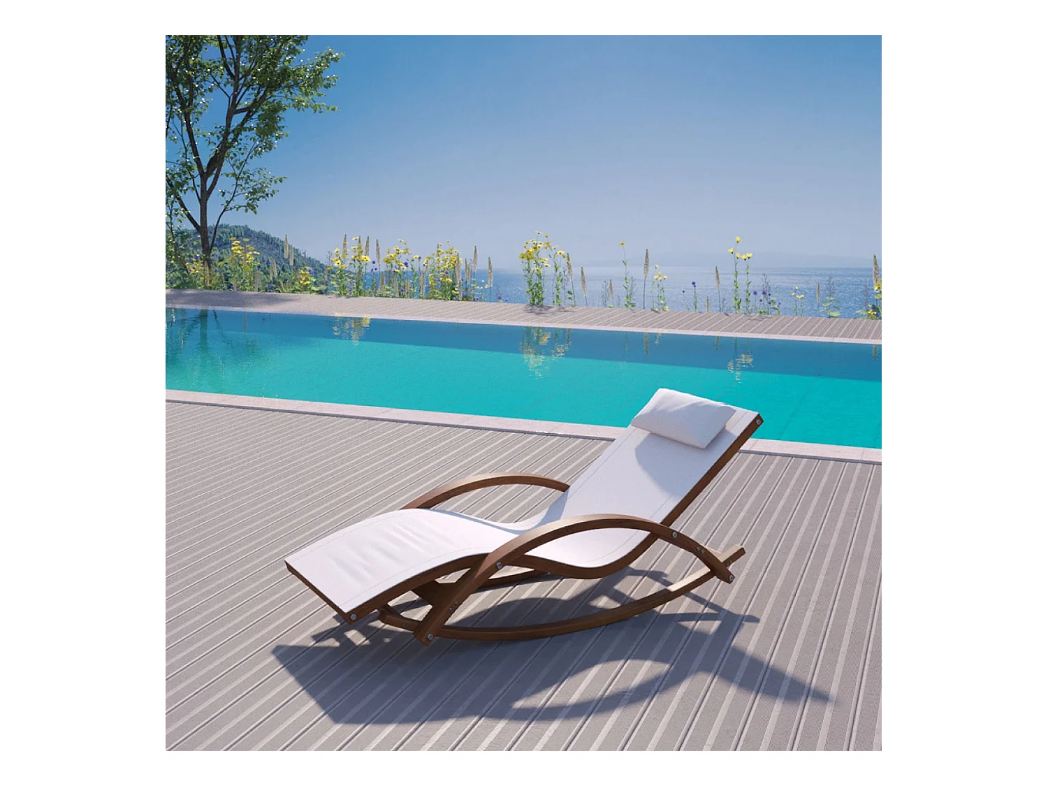 Schaukel-Liegestuhl aus ungebleichtem Holz ALCOBA