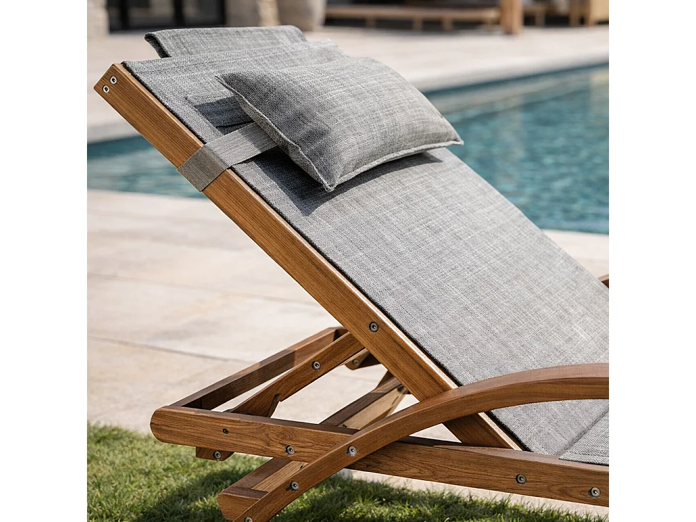 Transat en bois et toile PVC gris olive NAARI