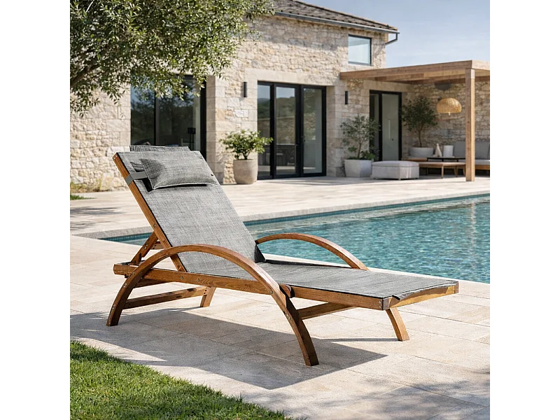 Transat en bois et toile PVC gris olive NAARI