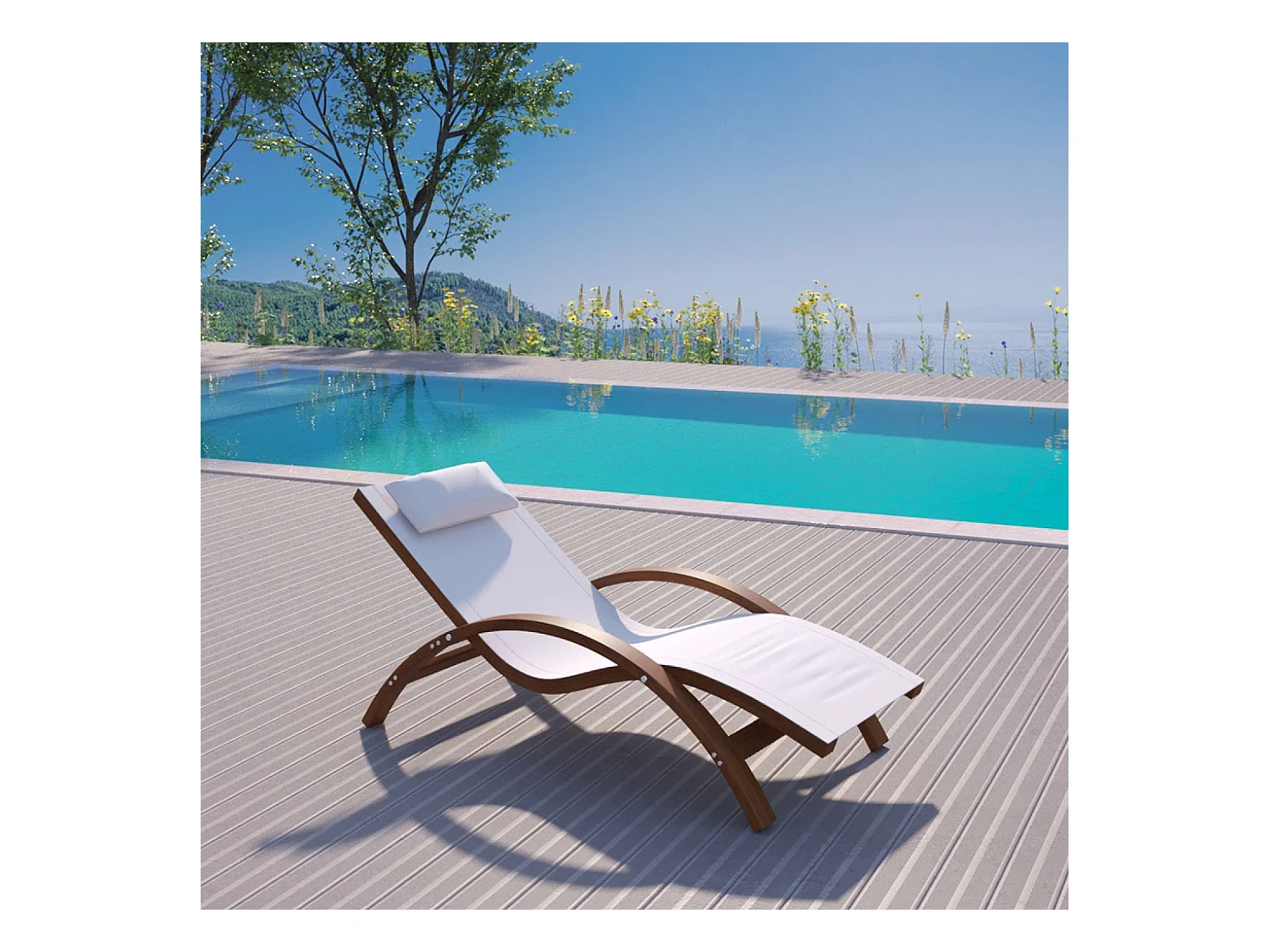 Tuinligbed van hout en beige HAVANA