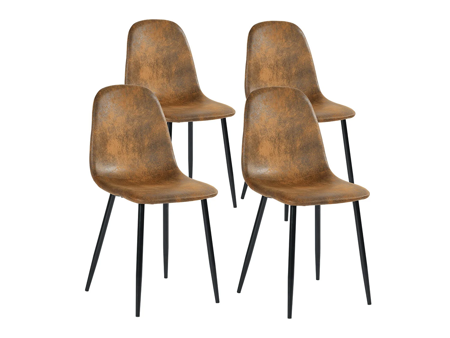 Lot de 4 chaises de salle à manger rétro vintage en tissu micro-fibre effet suède/daim avec pieds en métal noir