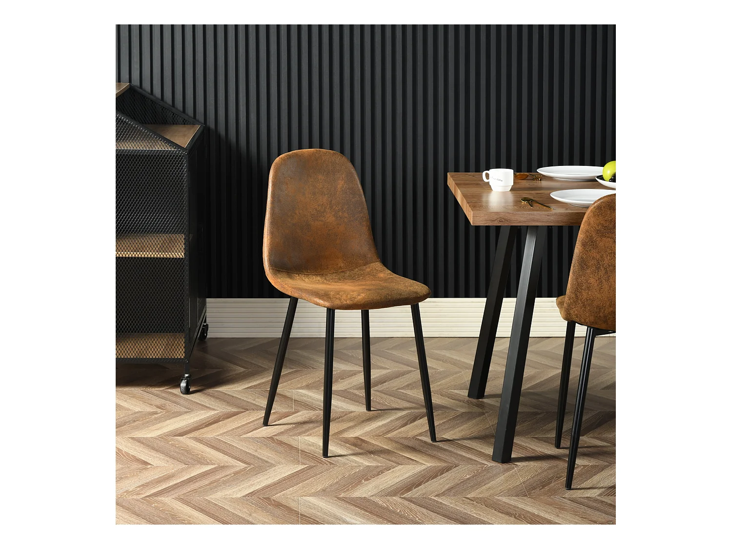 Lot de 4 chaises de salle à manger rétro vintage en tissu micro-fibre effet suède/daim avec pieds en métal noir