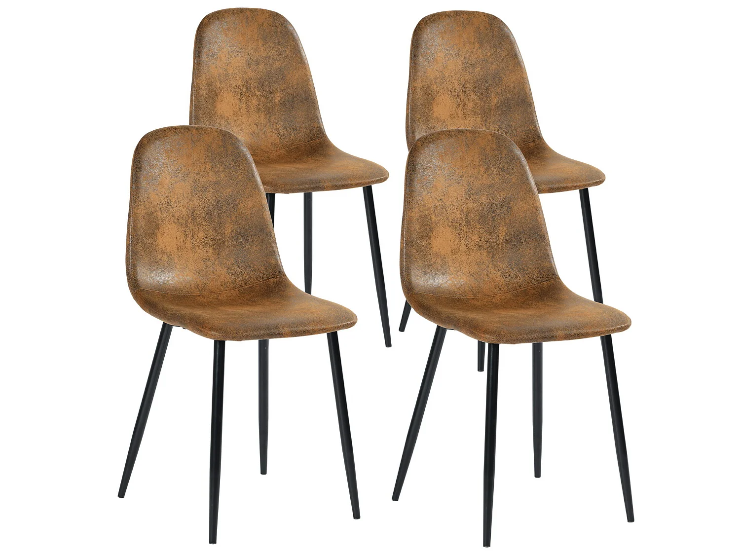 Lot de 4 chaises de salle à manger rétro vintage en tissu micro-fibre effet suède/daim avec pieds en métal noir