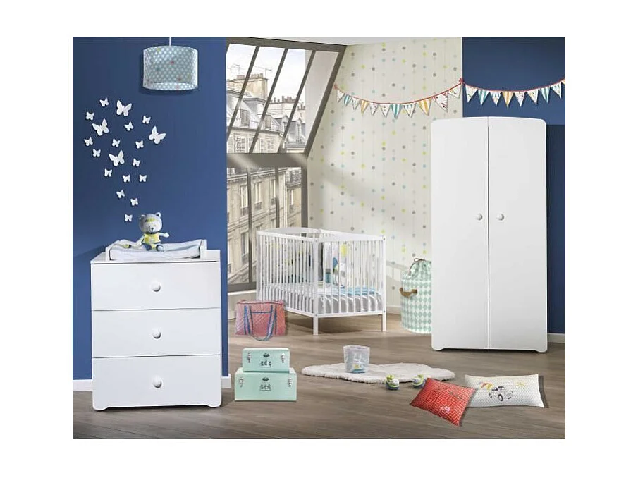 BABY PRICE New Basic Commode a langer 3 tiroirs - Boutons boule blancs