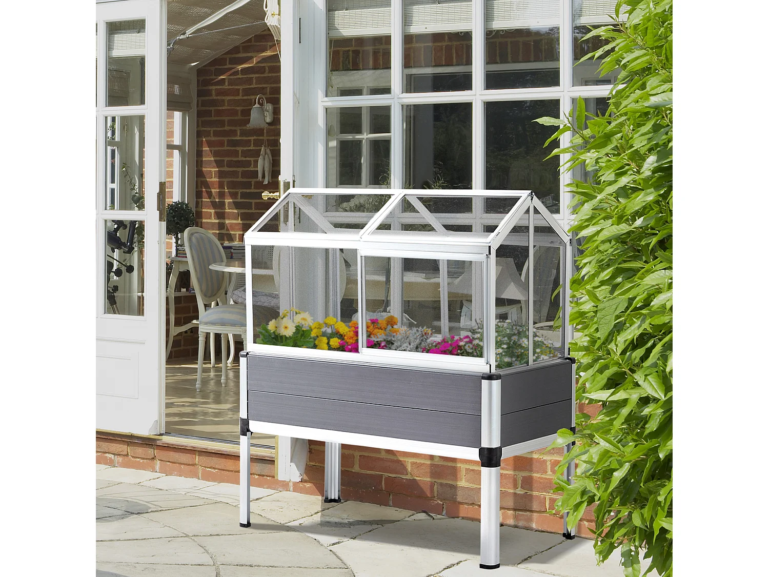 Huerto urbano gris 113.5x61x128.5 cm Outsunny