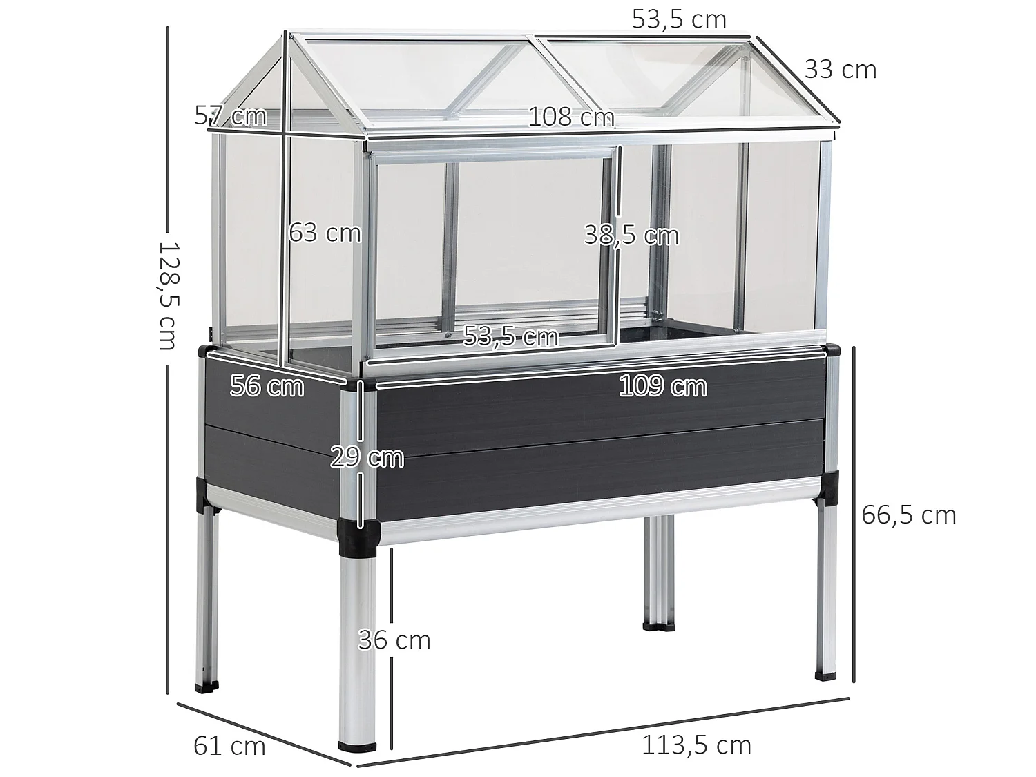 Huerto urbano gris 113.5x61x128.5 cm Outsunny