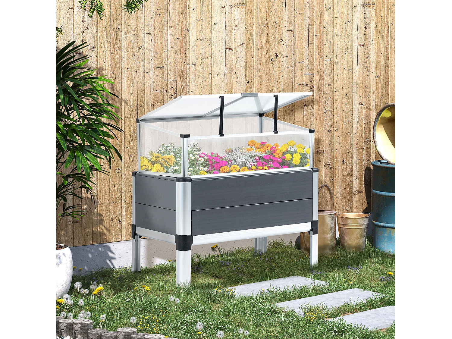 Huerto urbano elevado gris 78.5x47x74.5 cm Outsunny