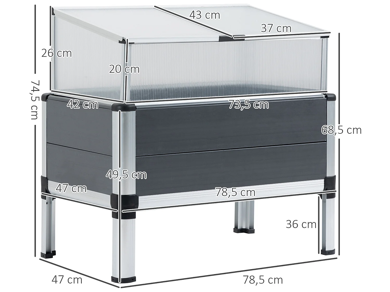 Huerto urbano elevado gris 78.5x47x74.5 cm Outsunny