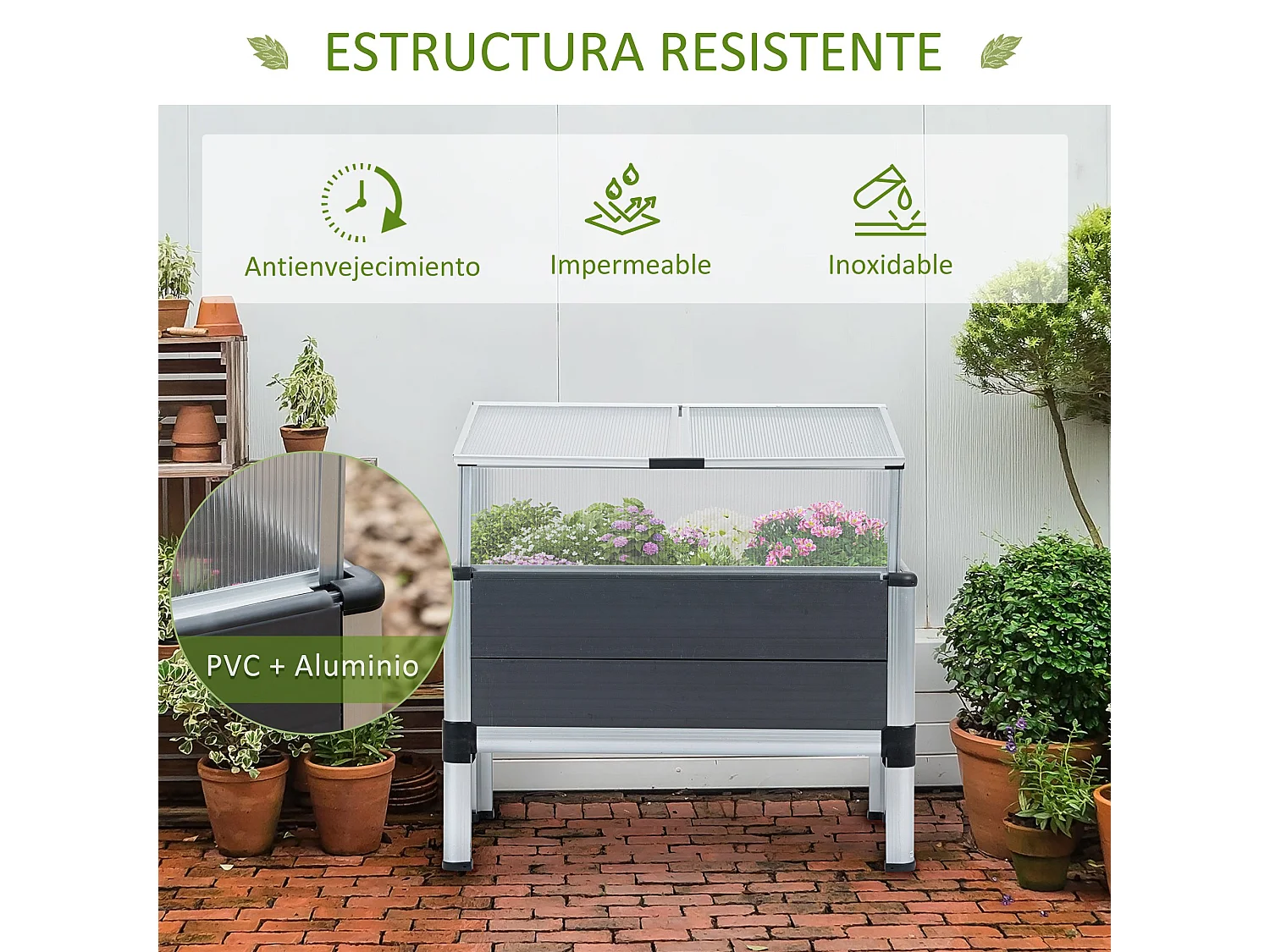 Huerto urbano elevado gris 78.5x47x74.5 cm Outsunny