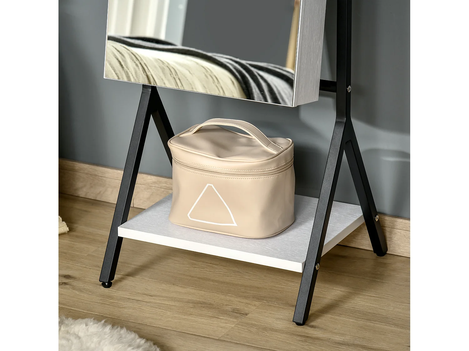 Espejo joyero de pie blanco y negro 47x36x157 cm HOMCOM