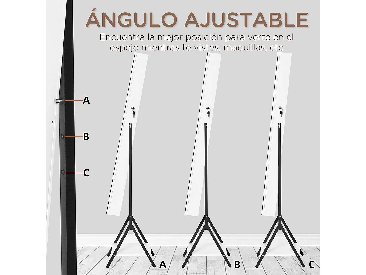 Espejo joyero de pie blanco y negro 47x36x157 cm HOMCOM