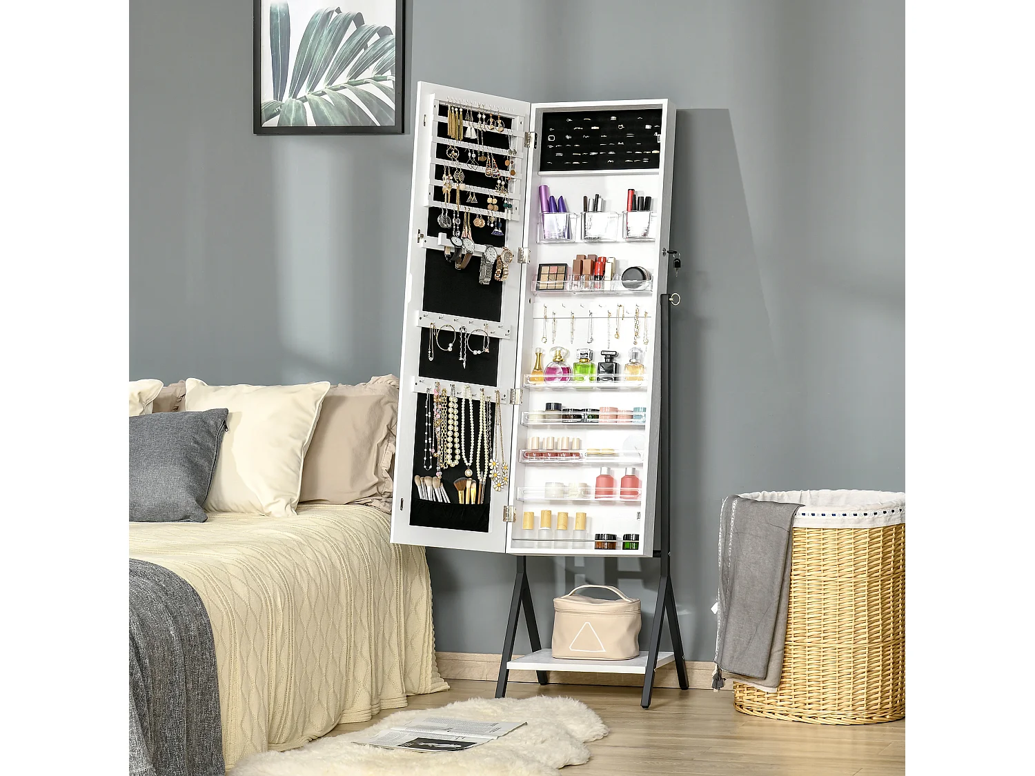 Espejo joyero de pie blanco y negro 47x36x157 cm HOMCOM