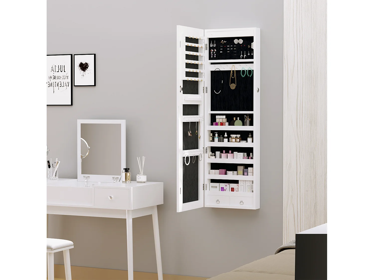 Espejo joyero colgante gray wood grain 37x120x10cm HOMCOM