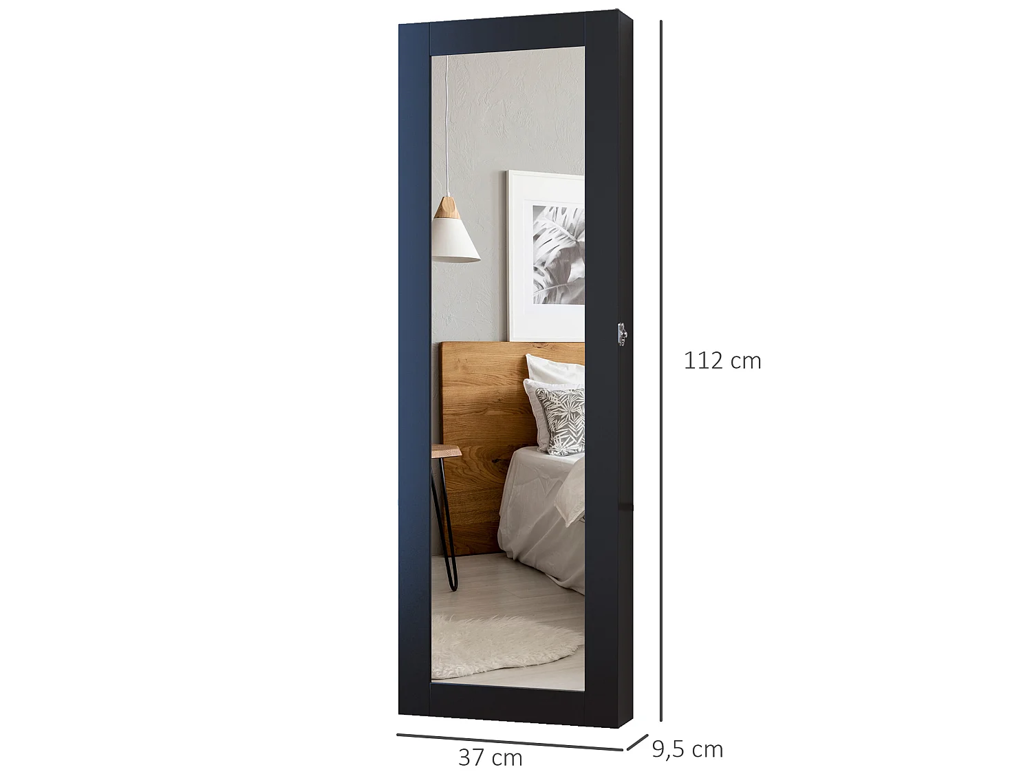 Espejo joyero de pared negro 37x9.5x112 cm HOMCOM