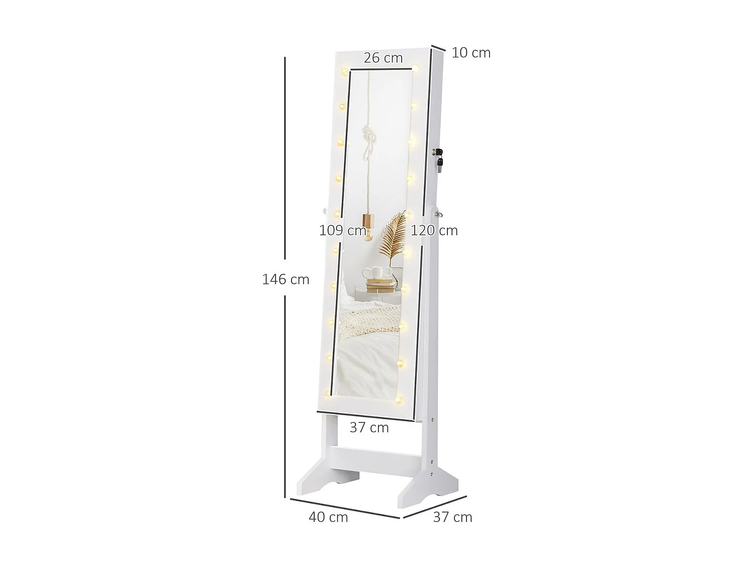 Joyero de pie con espejo blanco 40x37x146cm HOMCOM