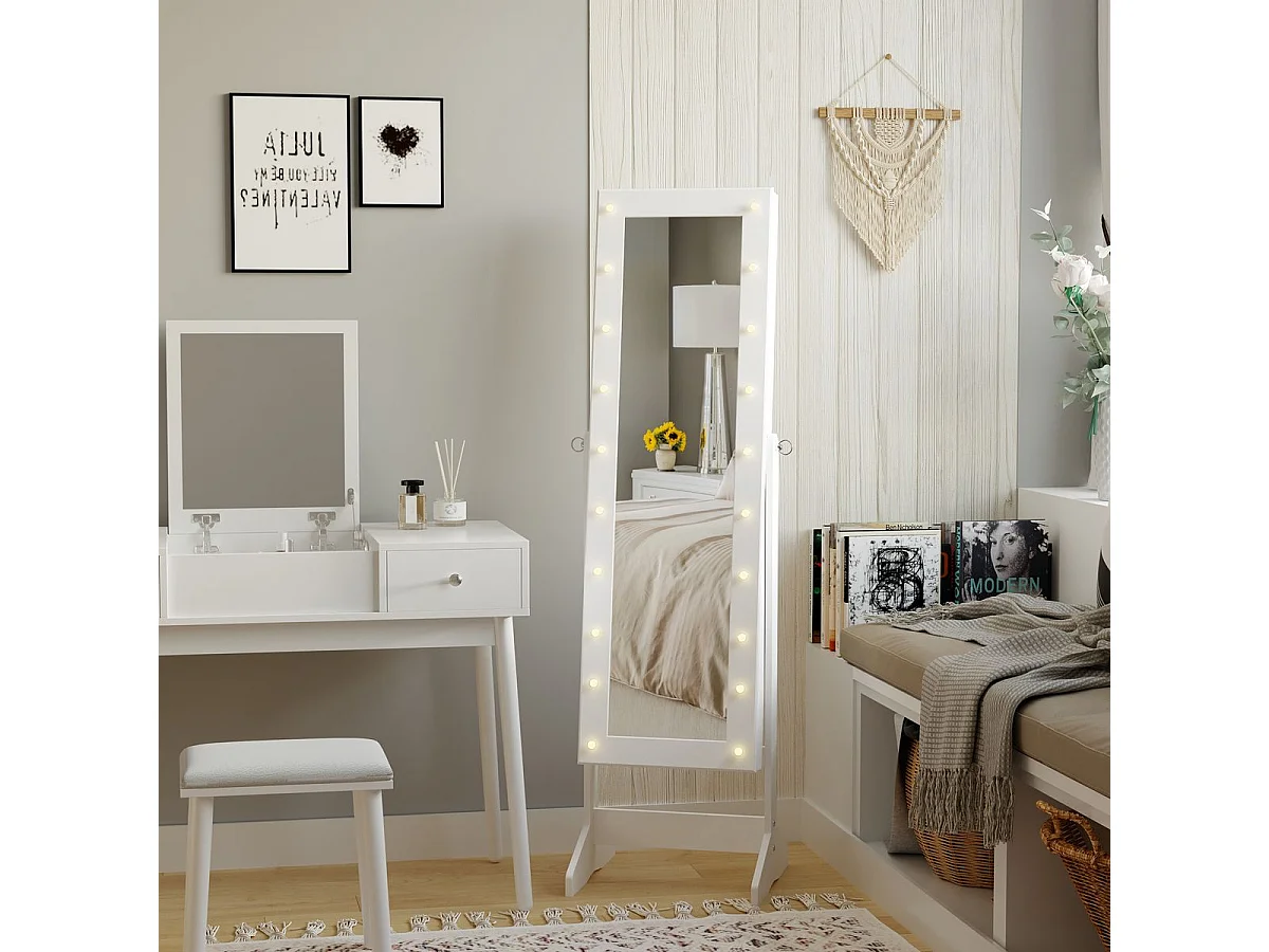 Joyero de pie con espejo blanco 40x37x146cm HOMCOM