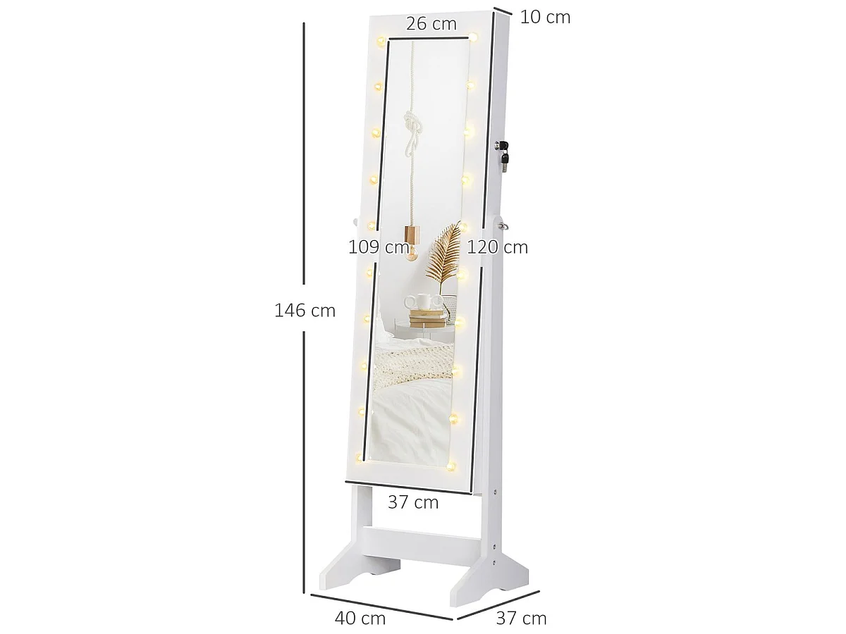 Joyero de pie con espejo blanco 40x37x146cm HOMCOM