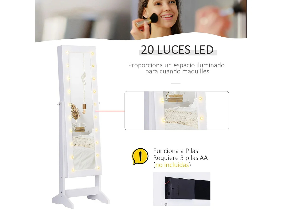 Joyero de pie con espejo blanco 40x37x146cm HOMCOM