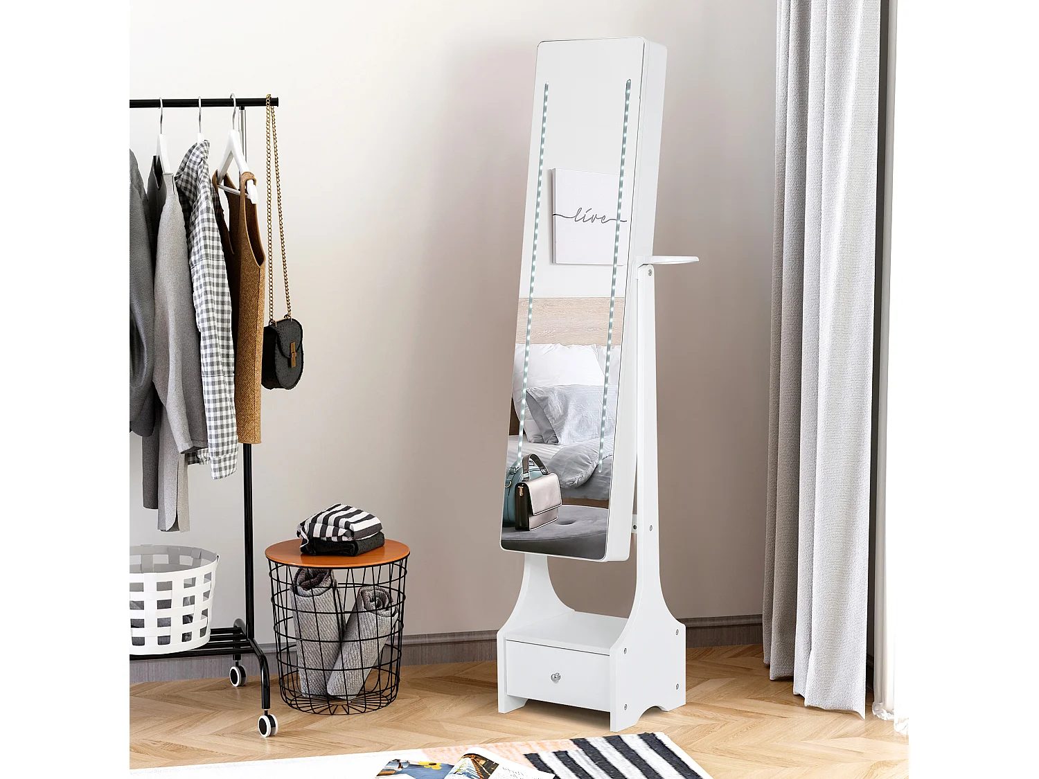 Espejo joyero de pie blanco 37x30x158 cm HOMCOM