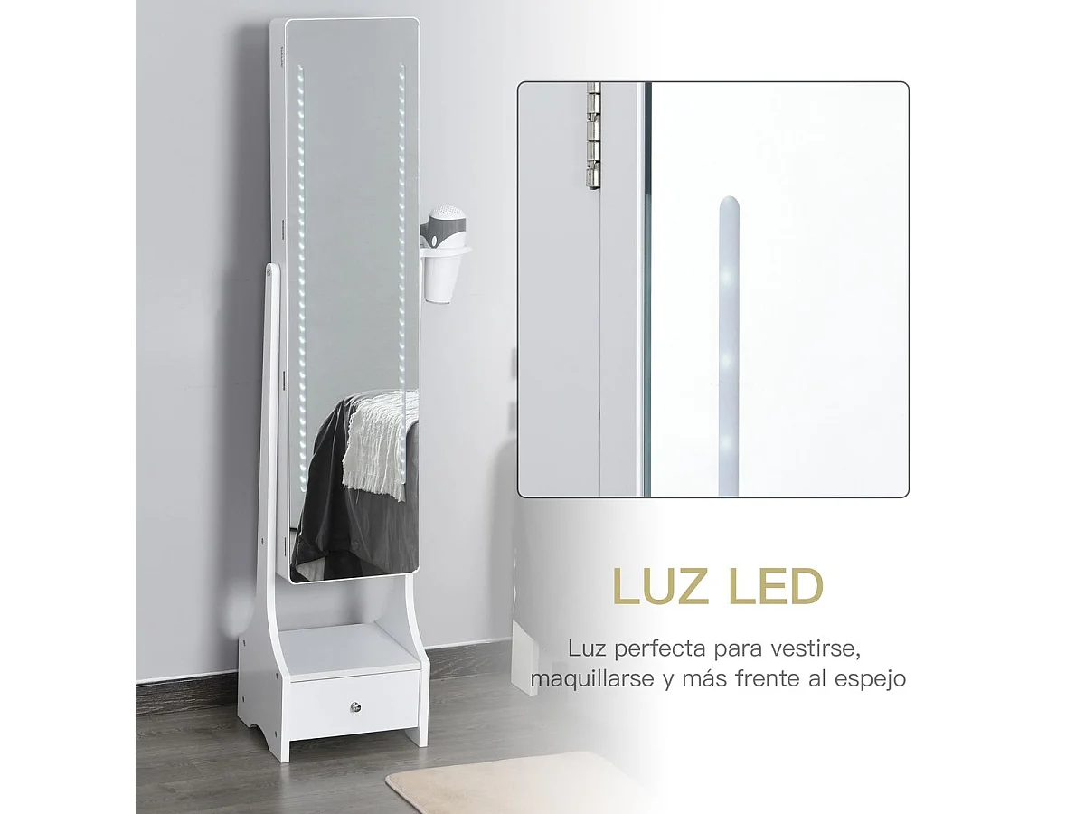 Espejo joyero de pie blanco 37x30x158 cm HOMCOM