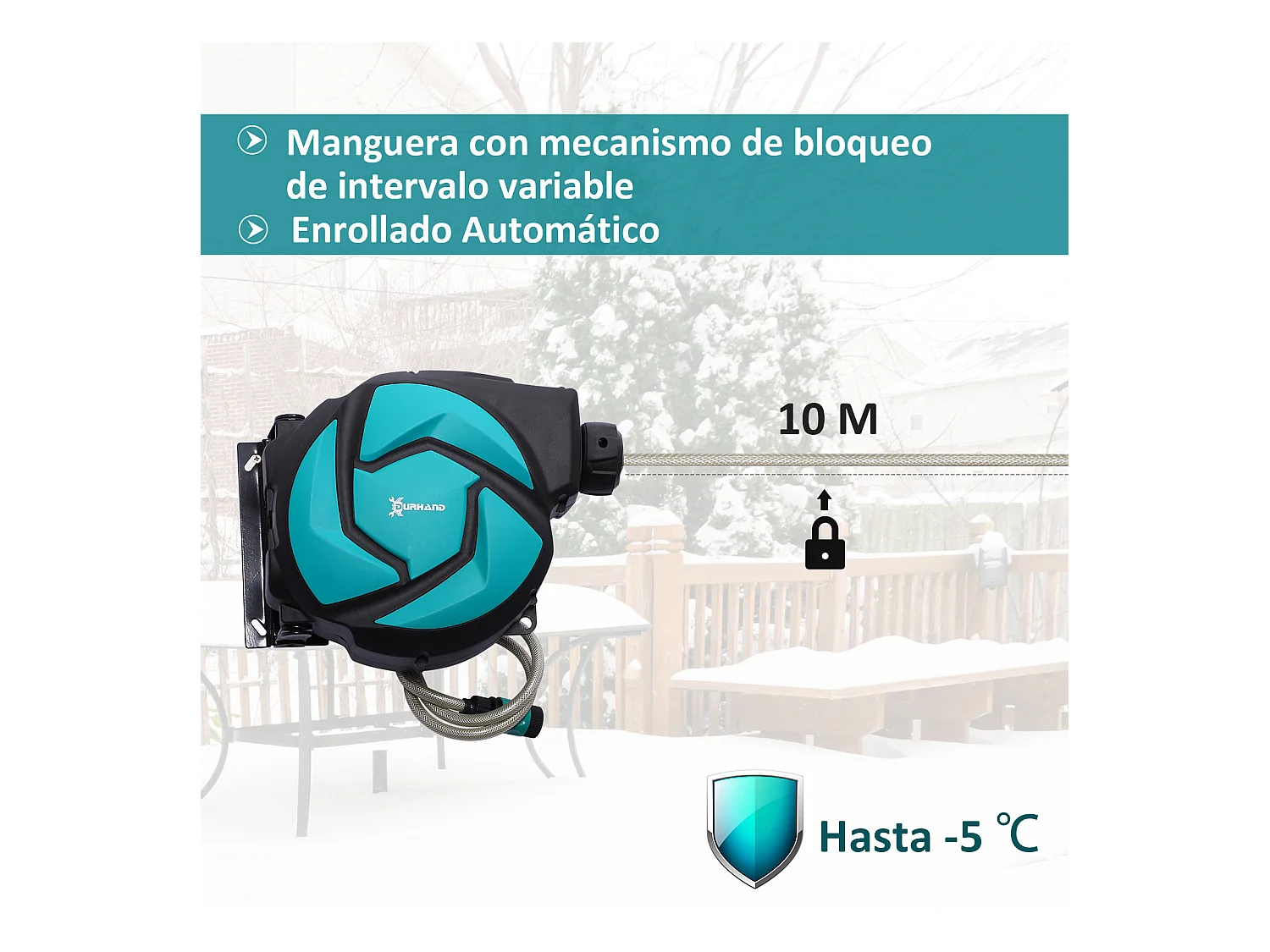 Carrete para manguera negro y verde 28x14x34 cm DURHAND