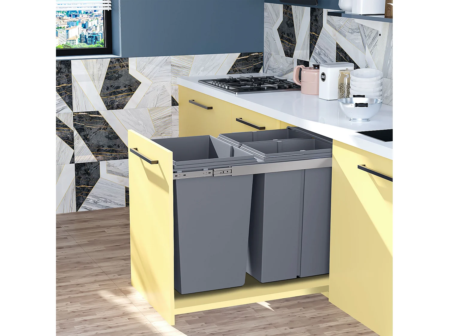 Cubo de basura de reciclaje gris 48x34,2x41,8 cm HOMCOM