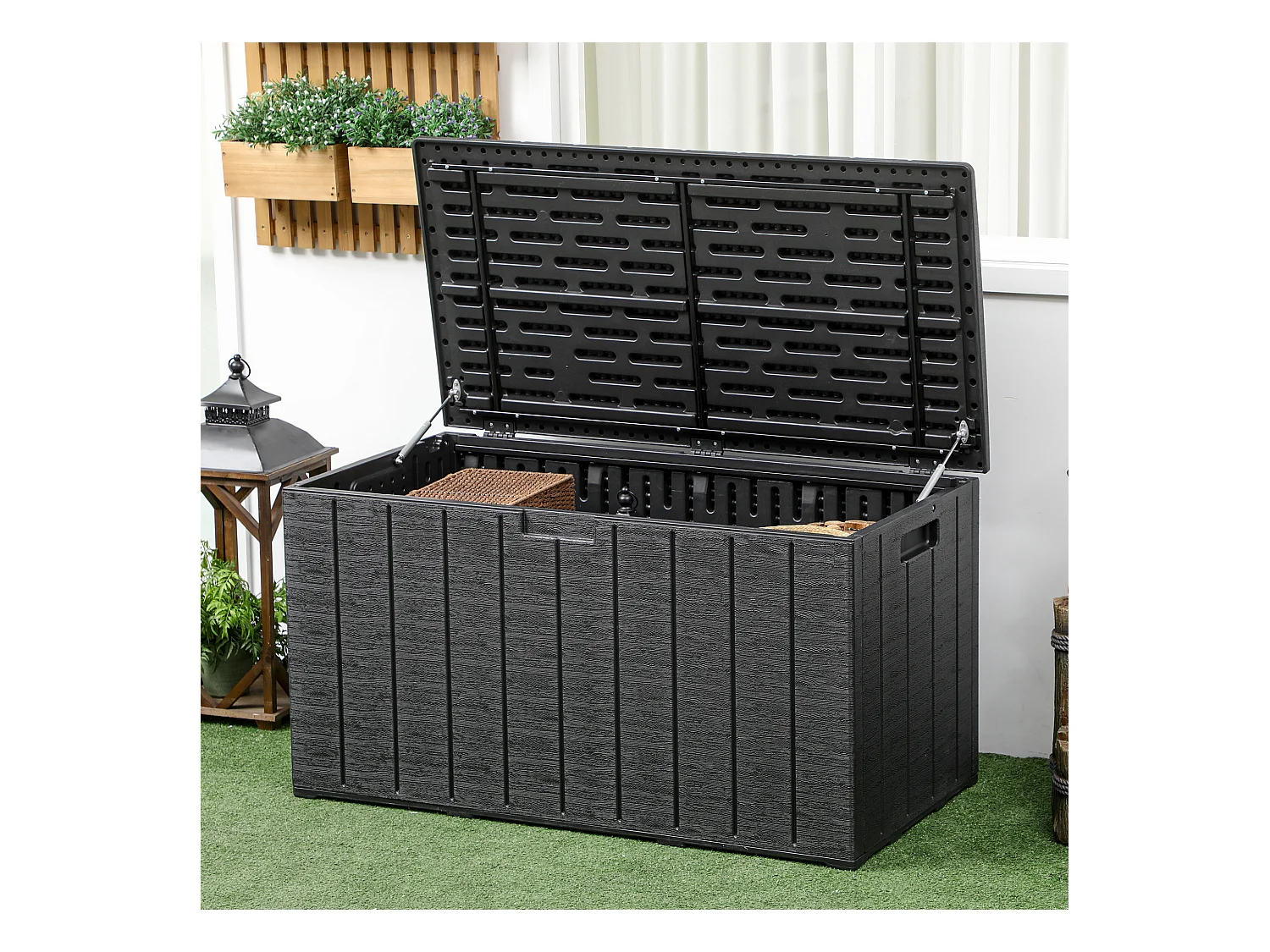 Baúl de almacenamiento negro 122.4x62x64.5 cm Outsunny