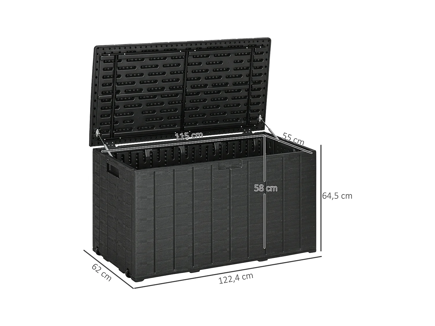 Baúl de almacenamiento negro 122.4x62x64.5 cm Outsunny