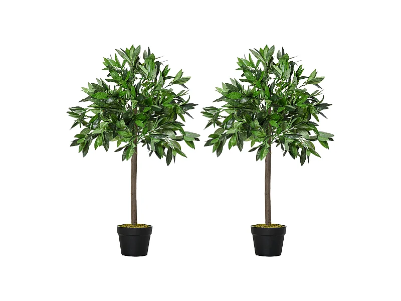 Juego 2 árboles de laurel artificiales verde ø16x90 cm Outsunny