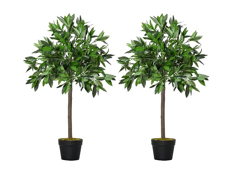 Juego 2 árboles de laurel artificiales verde ø16x90 cm Outsunny