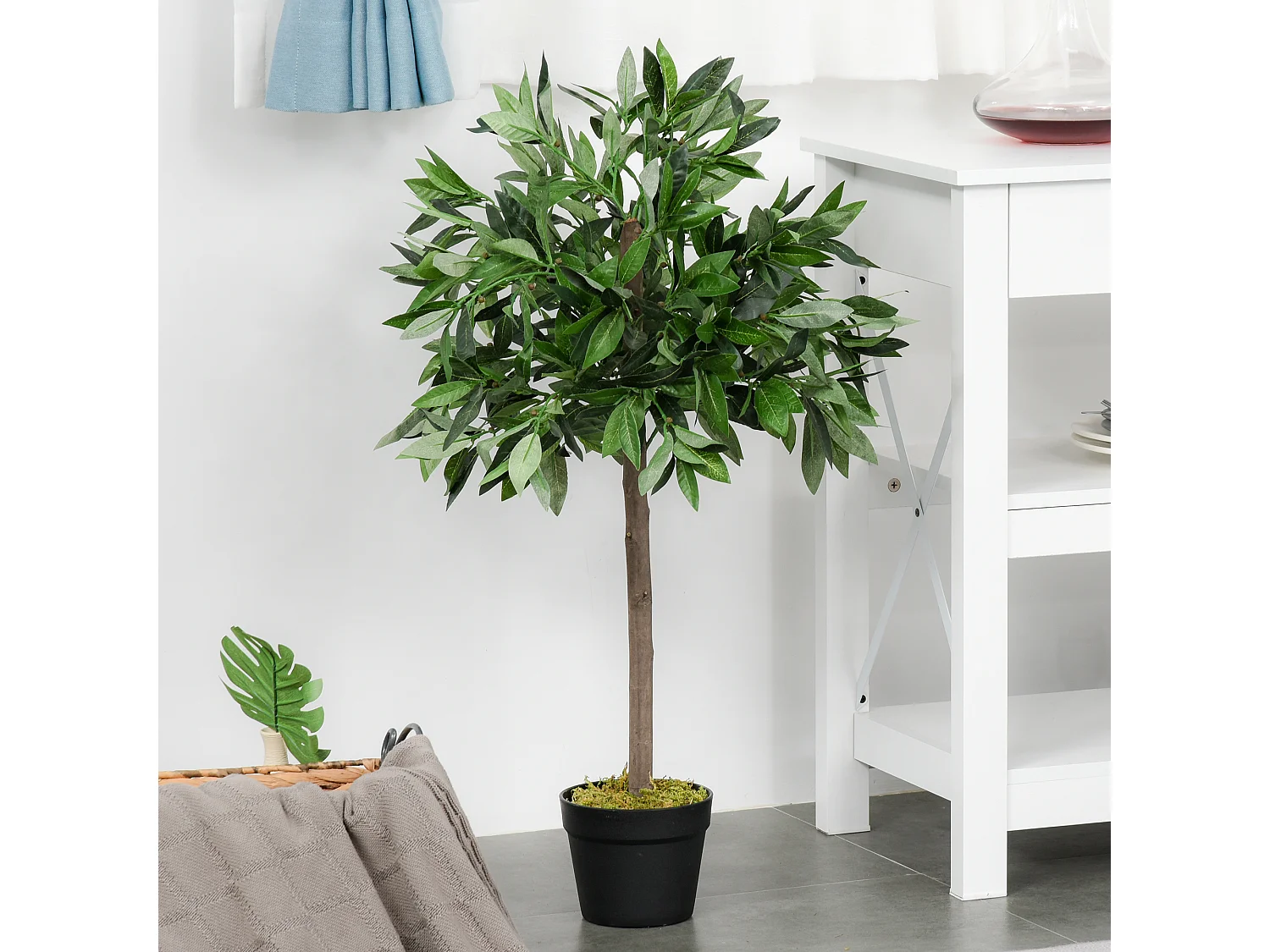 Juego 2 árboles de laurel artificiales verde ø16x90 cm Outsunny