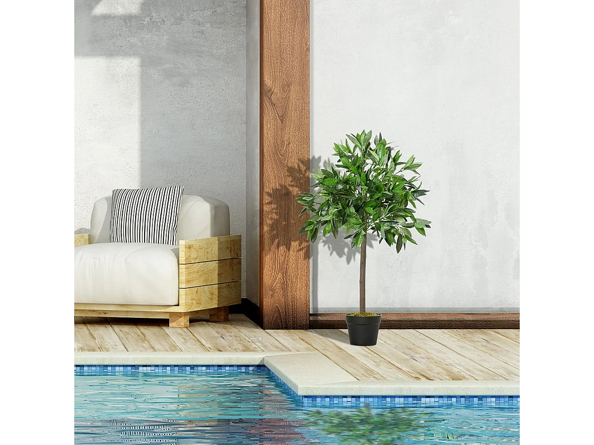 Juego 2 árboles de laurel artificiales verde ø16x90 cm Outsunny