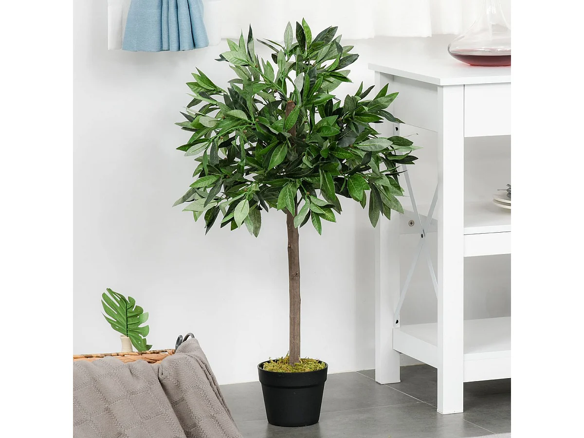 Juego 2 árboles de laurel artificiales verde ø16x90 cm Outsunny