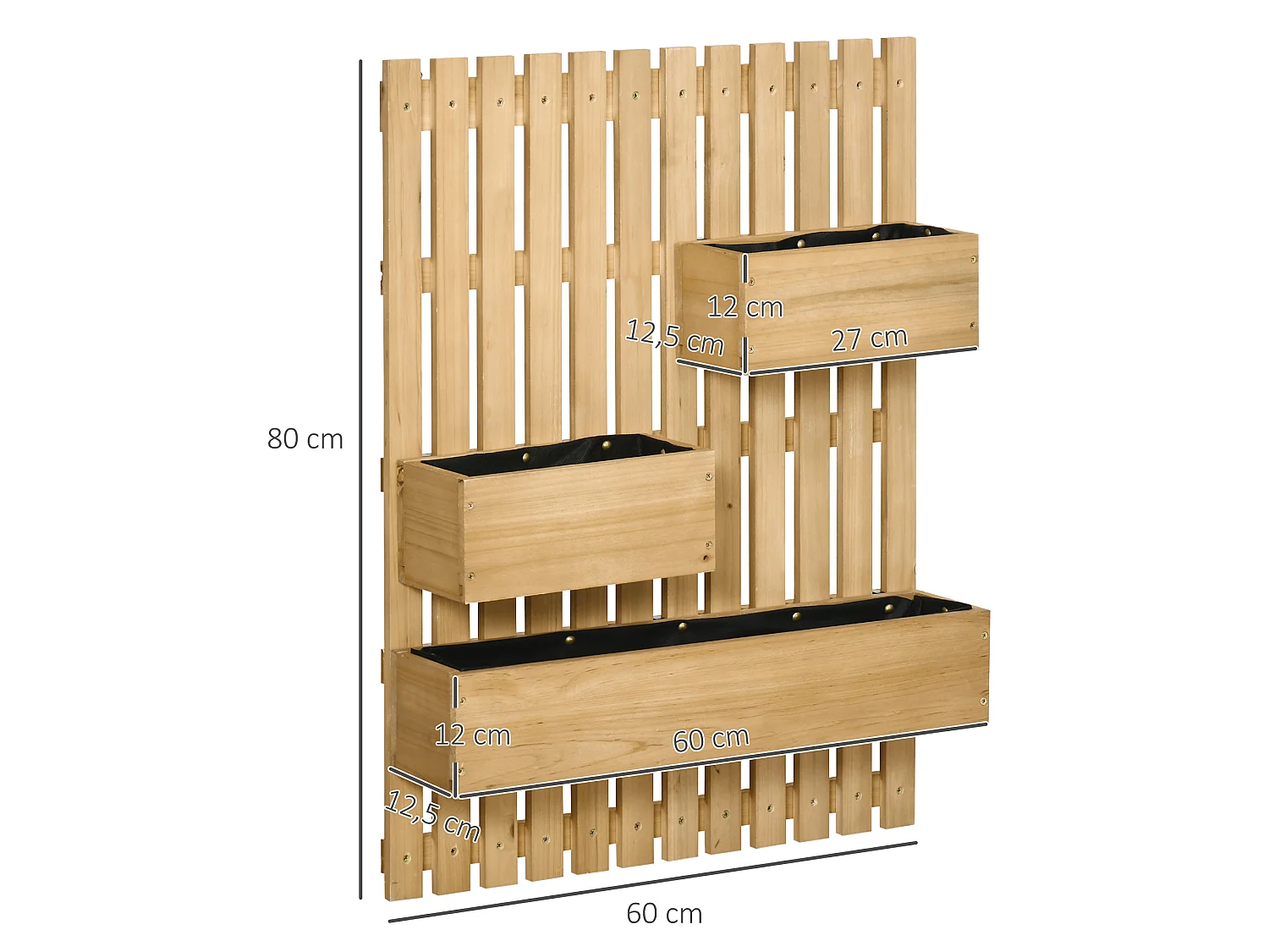 Jardinera de pared madera natural 60x16x80 cm Outsunny