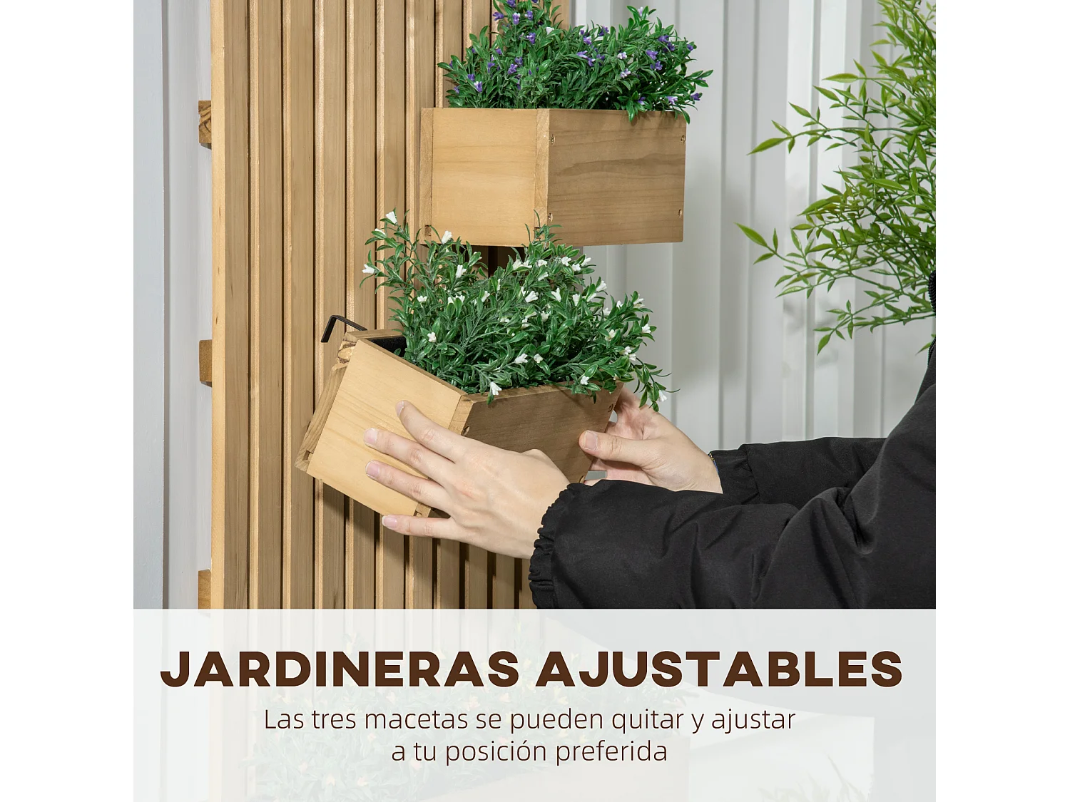 Jardinera de pared madera natural 60x16x80 cm Outsunny