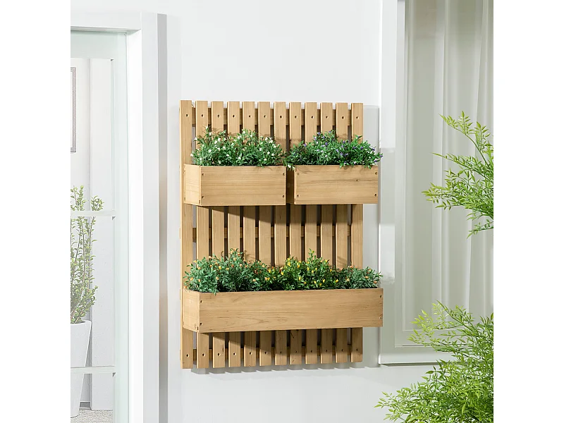 Jardinera de pared madera natural 60x16x80 cm Outsunny